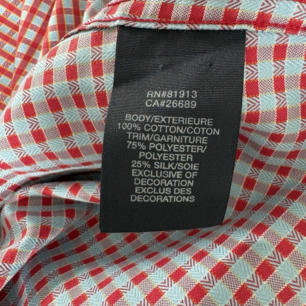 Robert Graham Shirt 2XL Red Checkered Geometric Long Sleeve Abstract Flip Cuff - Picture 11 of 12